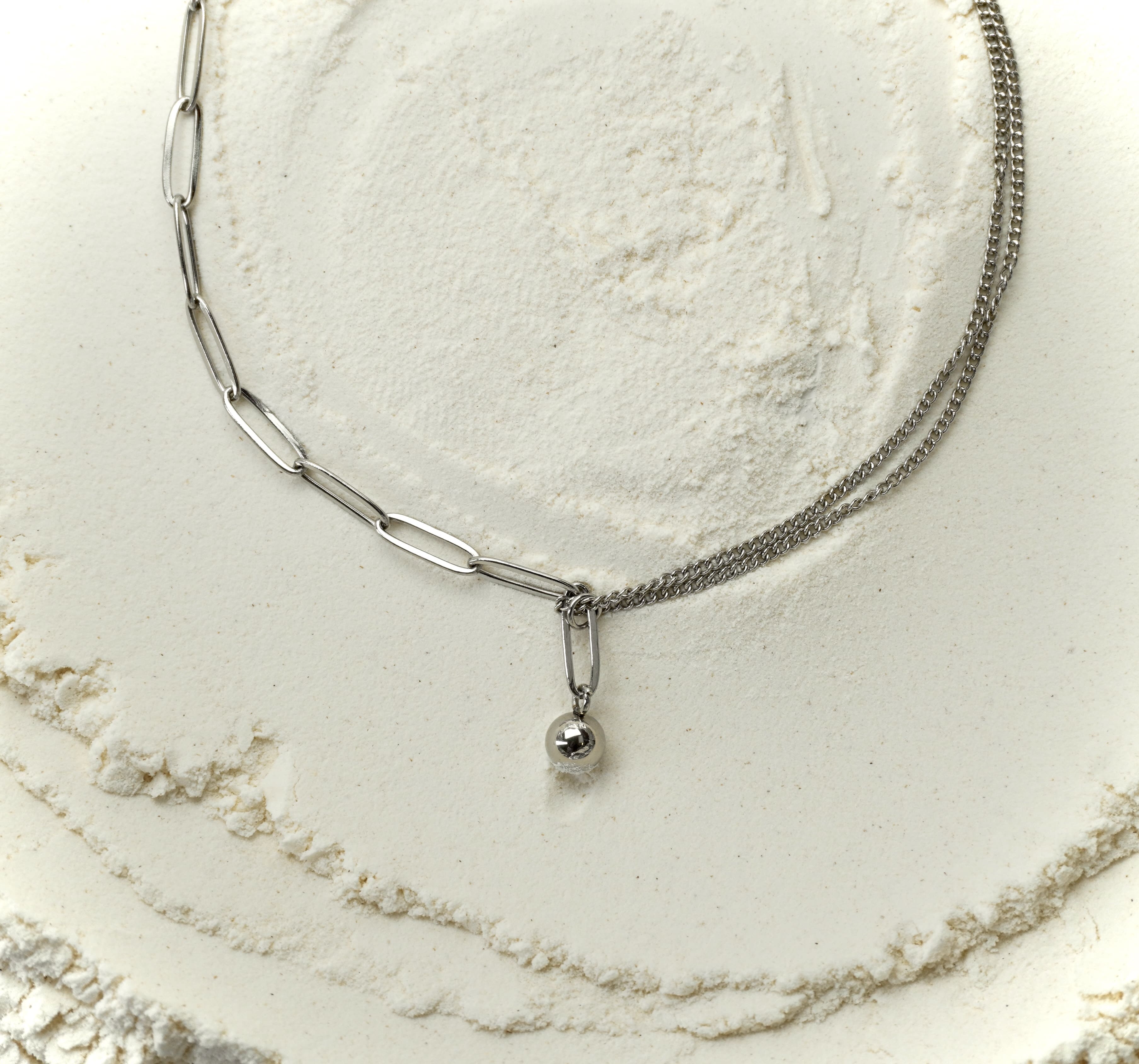 Silver stainless steel dual line necklace Aurelia by Mareas
