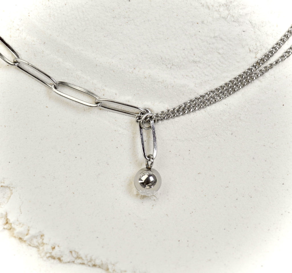 Silver stainless steel dual line necklace Aurelia by Mareas