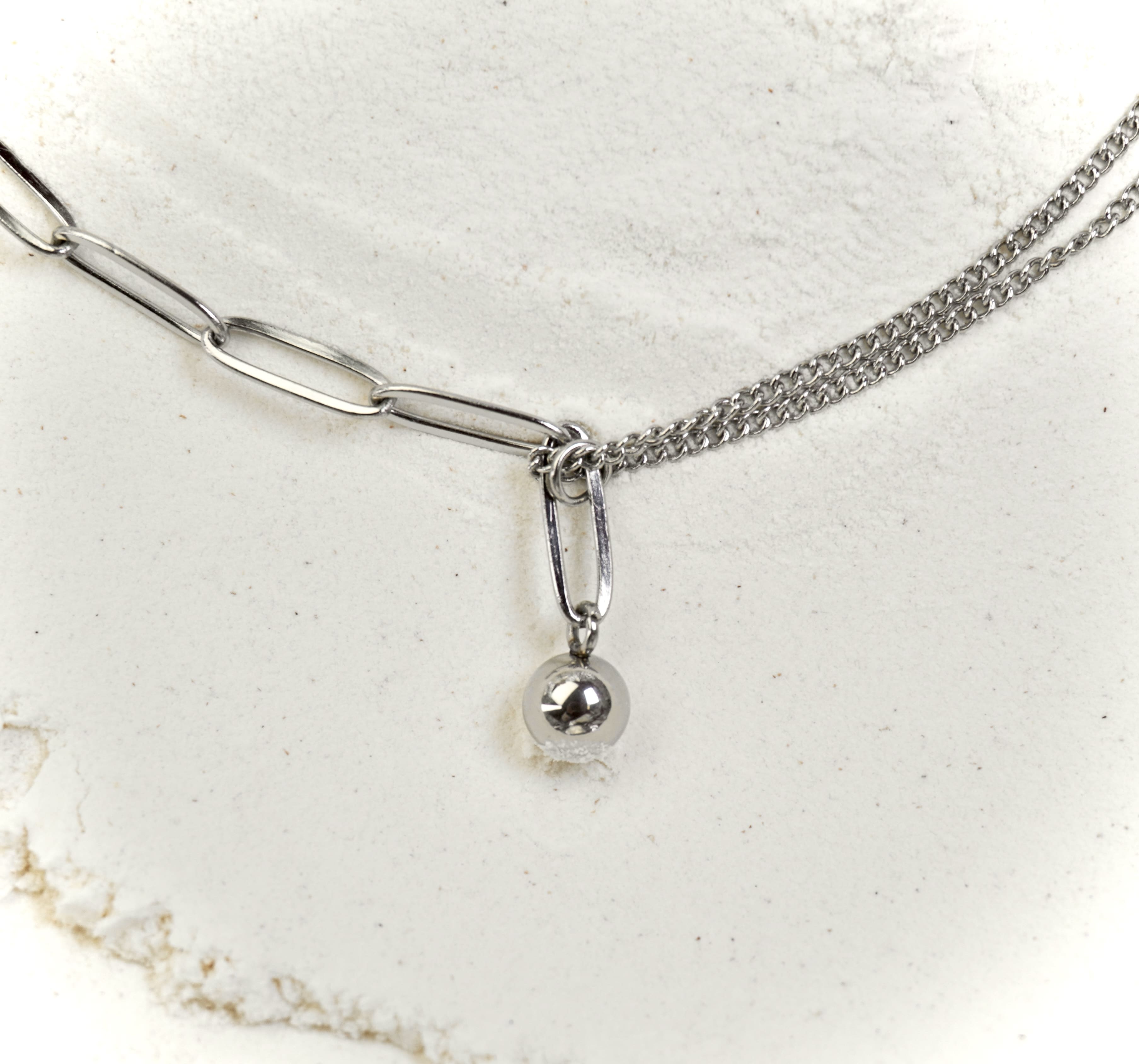 Silver stainless steel dual line necklace Aurelia by Mareas