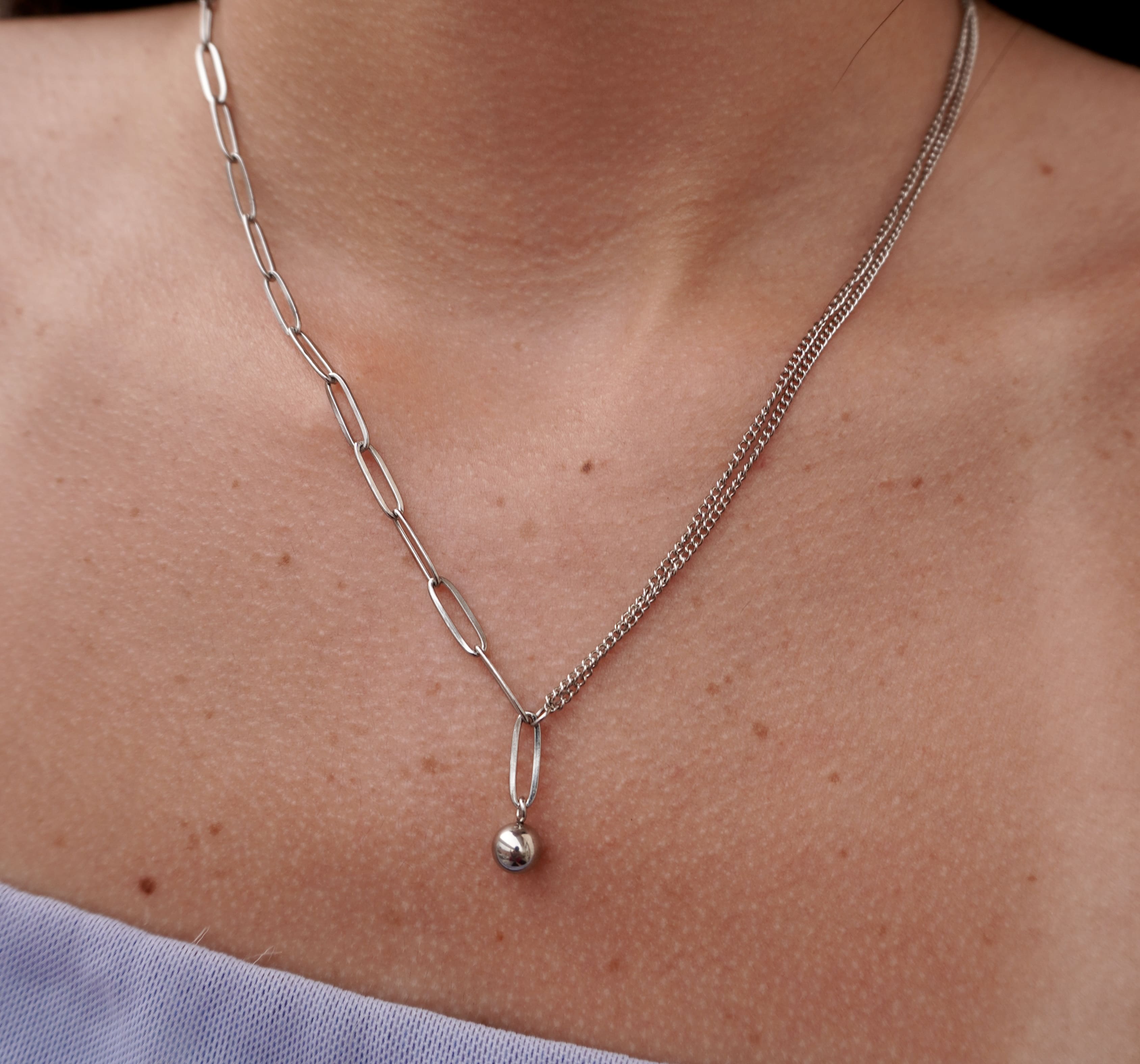 Silver stainless steel dual line necklace Aurelia by Mareas
