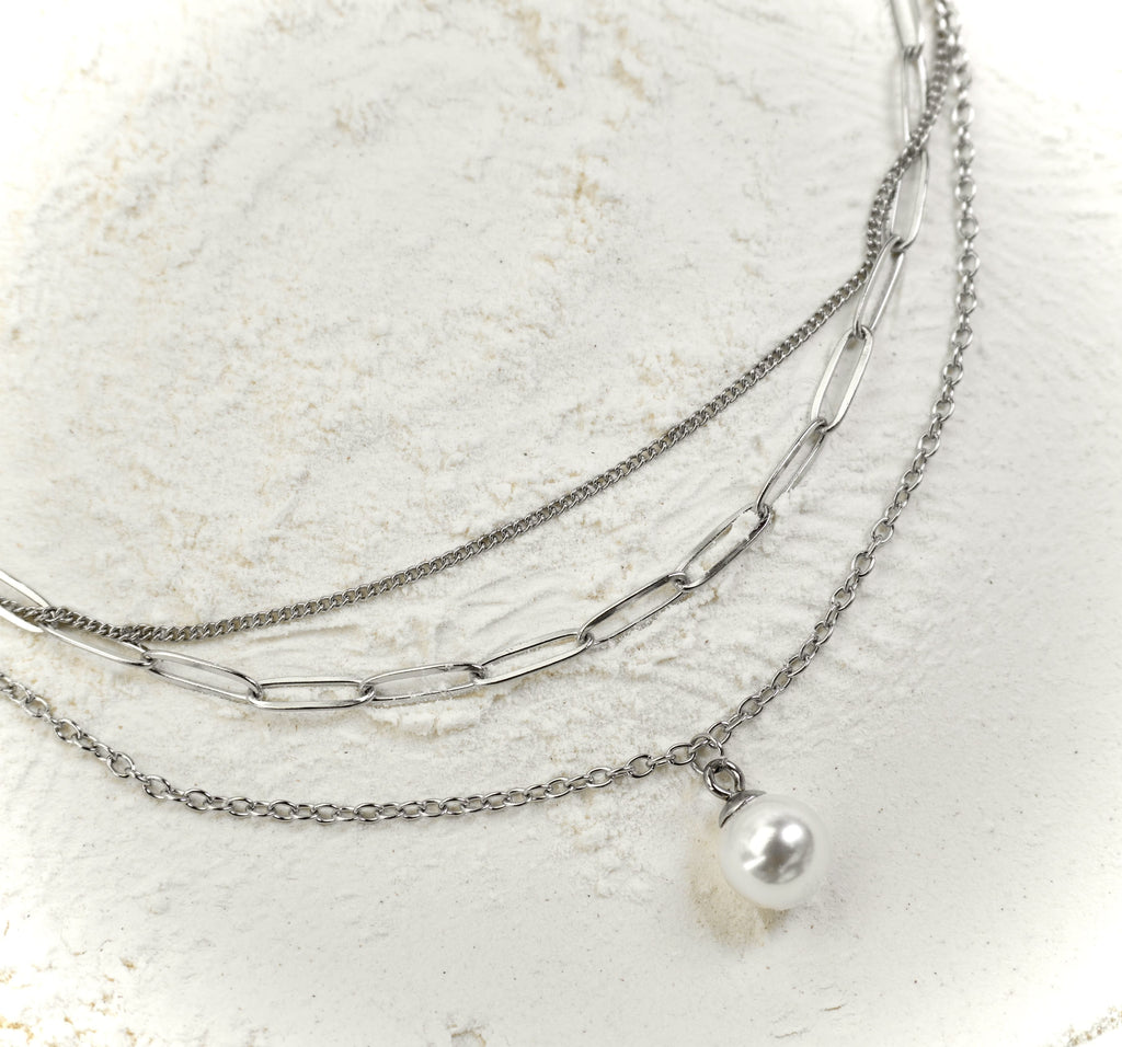 Silver layered stainless steel necklace Lyra by Mareas