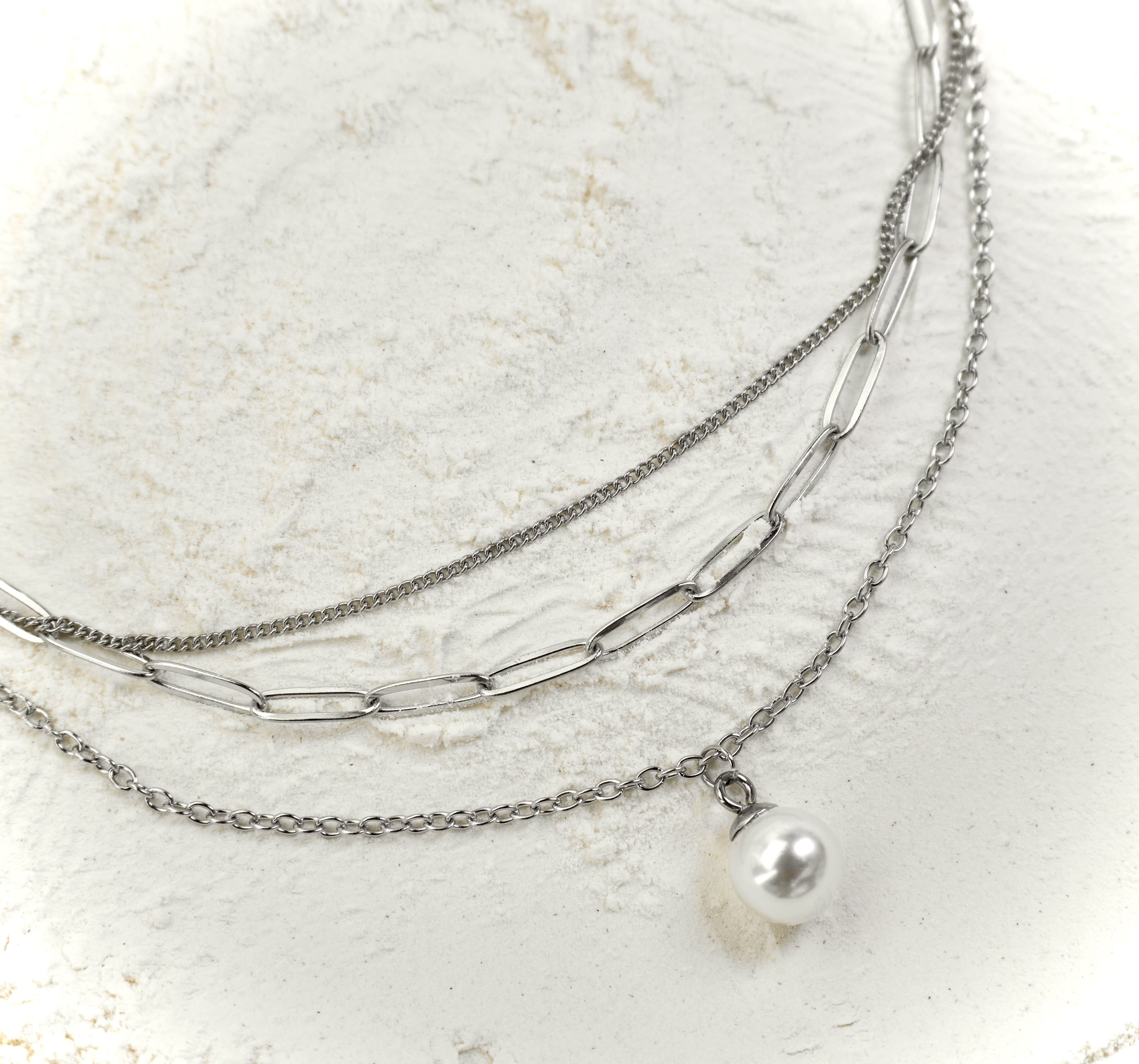 Silver layered stainless steel necklace Lyra by Mareas