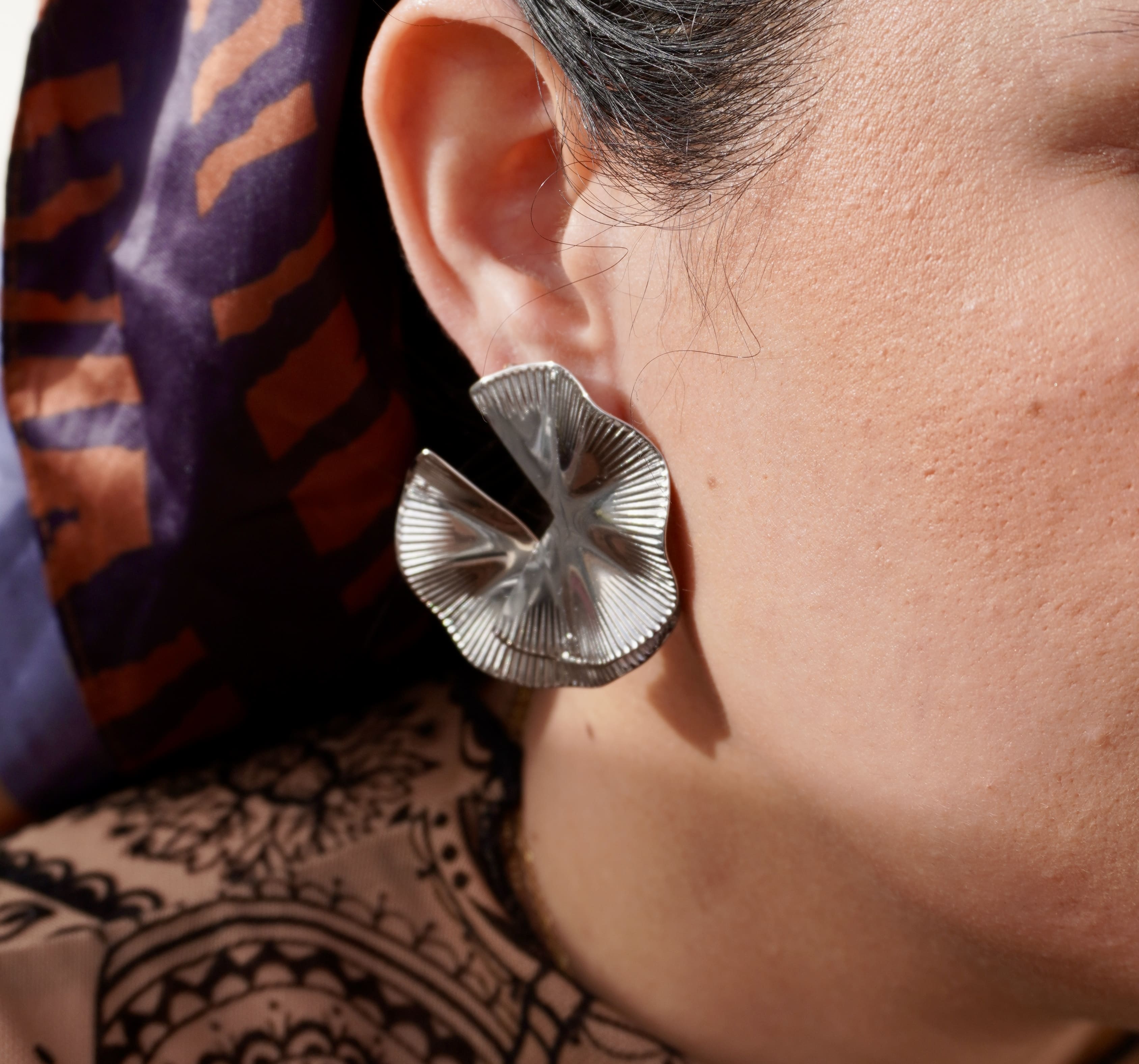 Silver stainless steel statement earrings Nerissa by Mareas