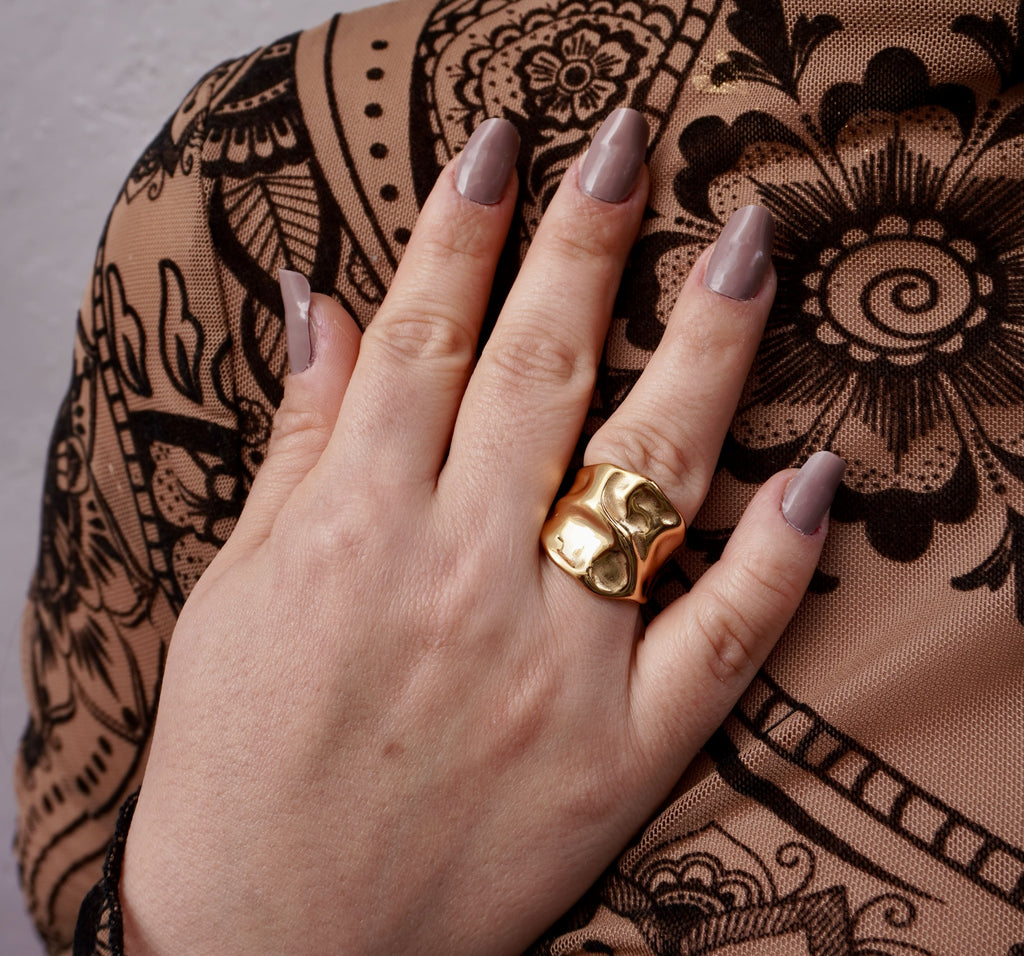 Gold 18k plated stainless steel ring Vega by Mareas